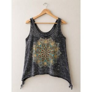 Maurices Black Washed Tank Top with Teal and Gold Mandala